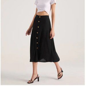 The Commense High Waisted Button Front Midi Skirt